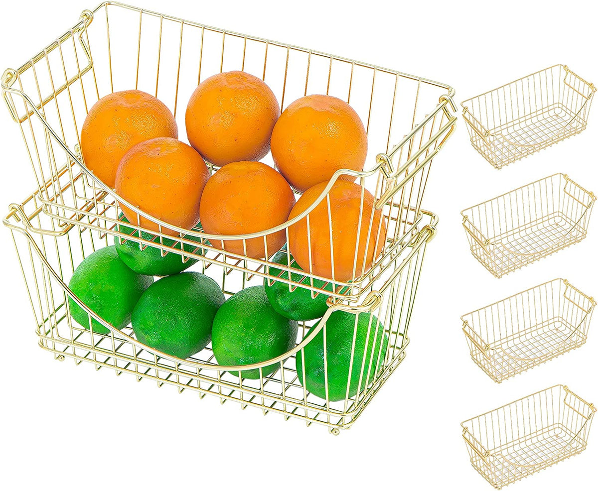 Medium Metal Wire Stacking Baskets with Handles